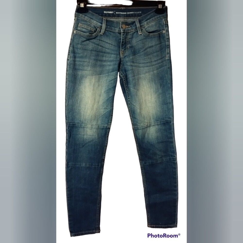 Old Navy Boyfriend Skinny Patch Knee Jeans Sz 0 Blue Denim